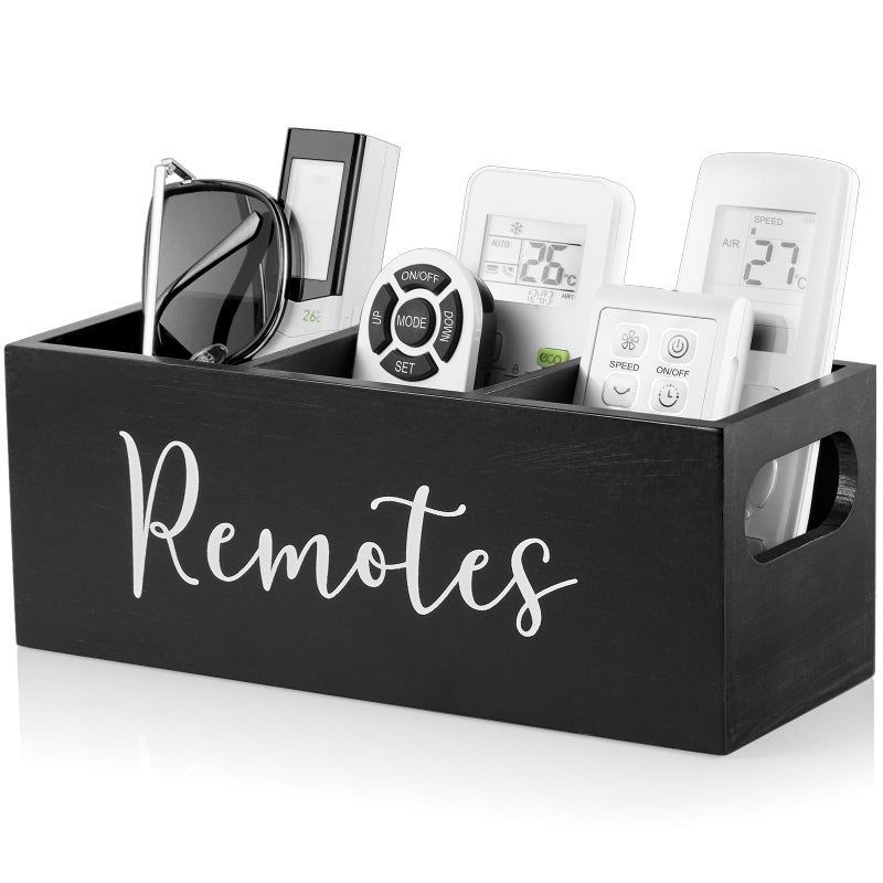 DRASTAR Remote Control Holder  TV Remote Holder  Remote Organizer Caddy for Table  Wooden Remote Box for Nightstand  Bedside Caddy Black - Image 1